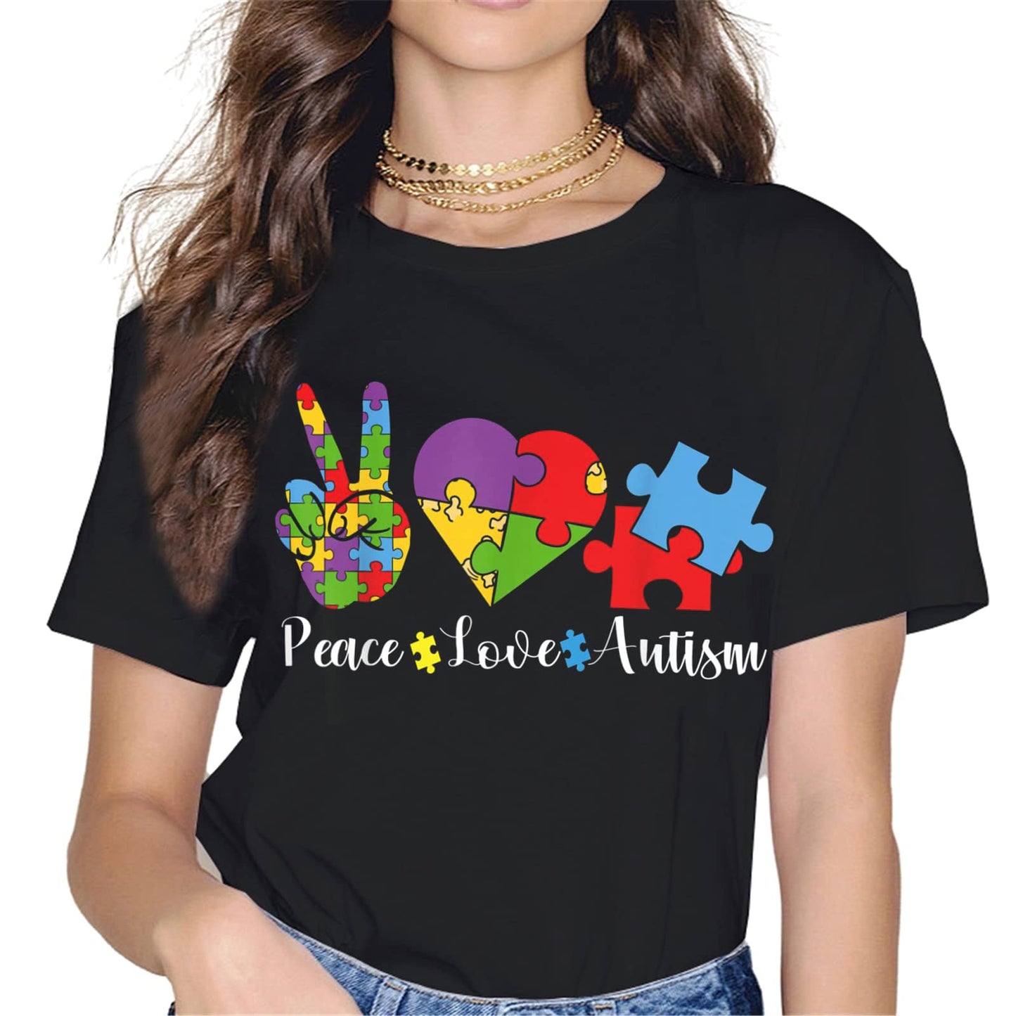 Live Love Accept Autism Awareness Women Tops T-Shirt Heartbeat Graphics Shirt Casual Short Sleeve Crew Neck Shirts Gift Tee