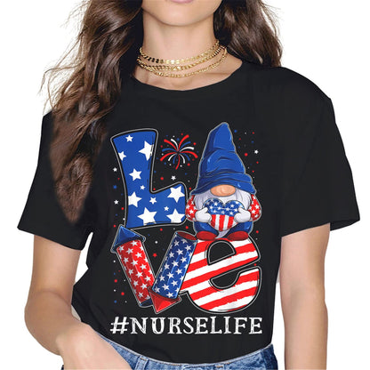 Patriotic Nurse Heart T-Shirt - American Flag Graphics