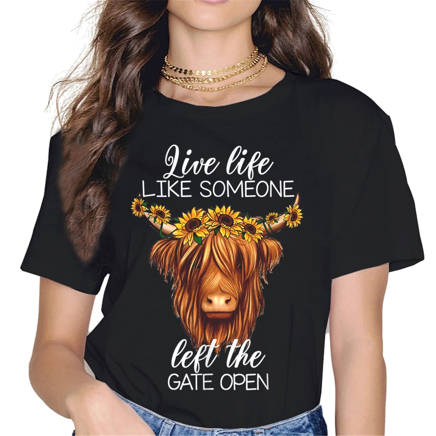 Women Don't Be a Salty Heifer Cute Highland Cow Lover Vintage Farm Tops T-Shirt Graphics Shirt Casual Crew Neck Gift Tee