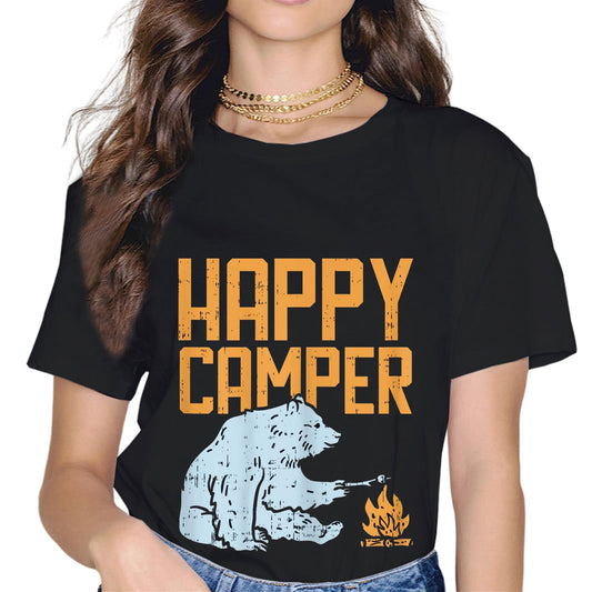 Happy Camping Fashion Short Sleeve Casual Round Neck Gift T-Shirt