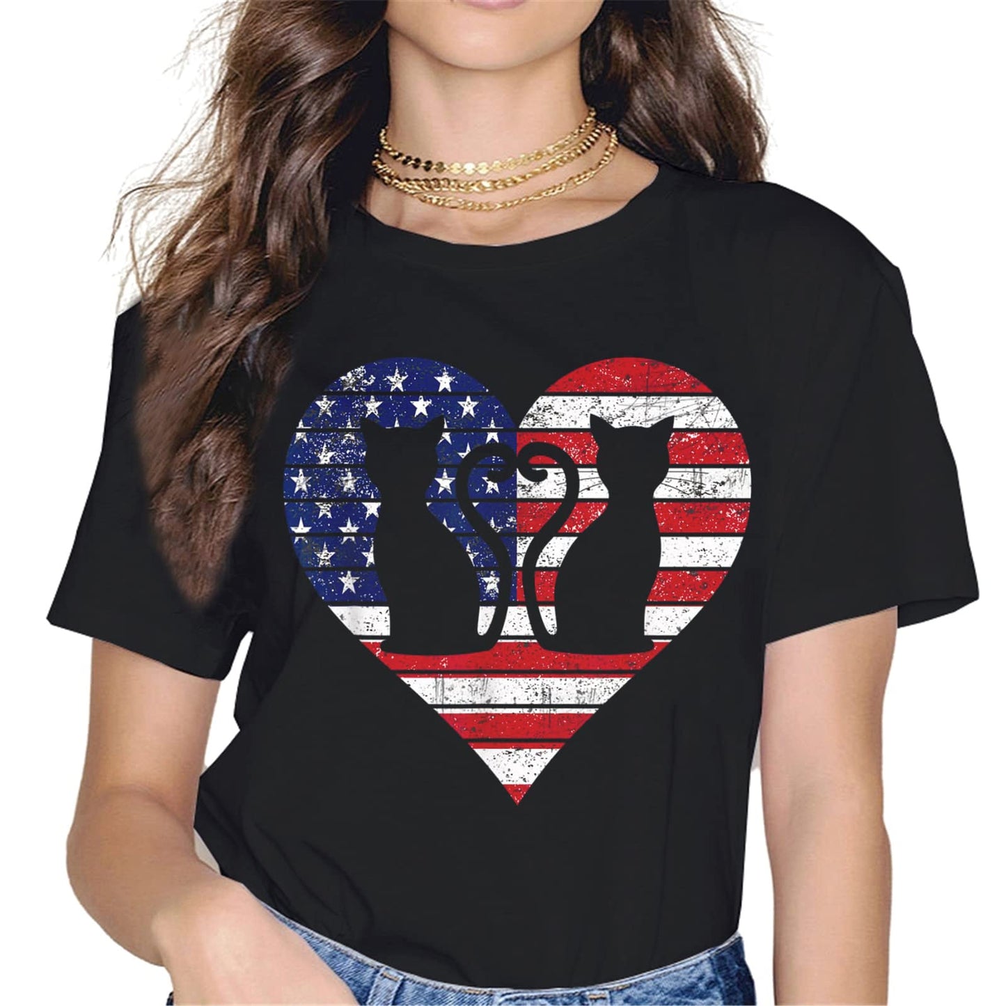 4th of July Merica Cat Mom T-Shirt - Patriotic Graphics