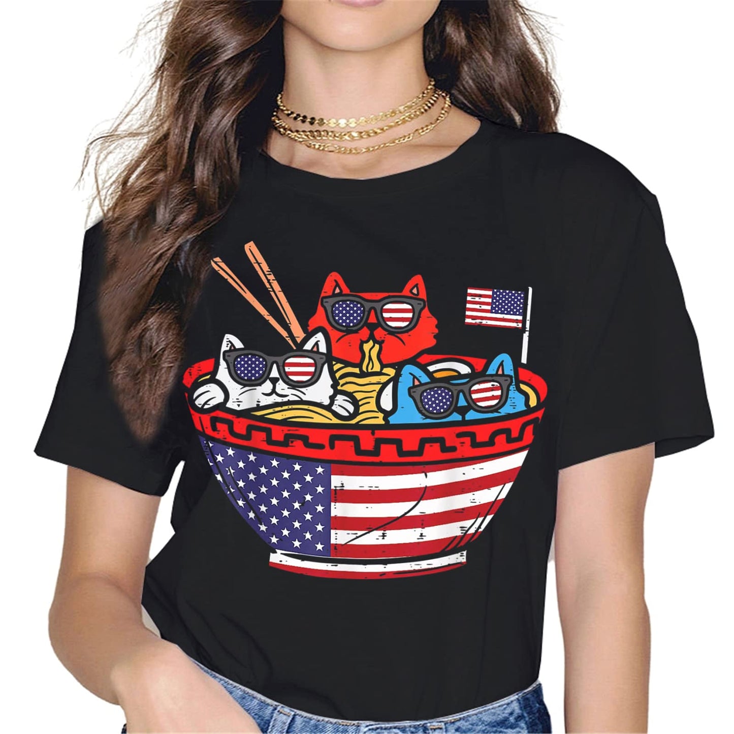 4th of July Merica Cat Mom T-Shirt - Patriotic Graphics