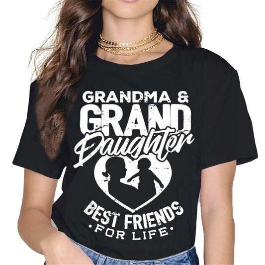 Grandma and Granddaughter Best Friends T-Shirt Women Tops Graphics Casual Short Sleeve Crew Neck Shirts Gift Tee