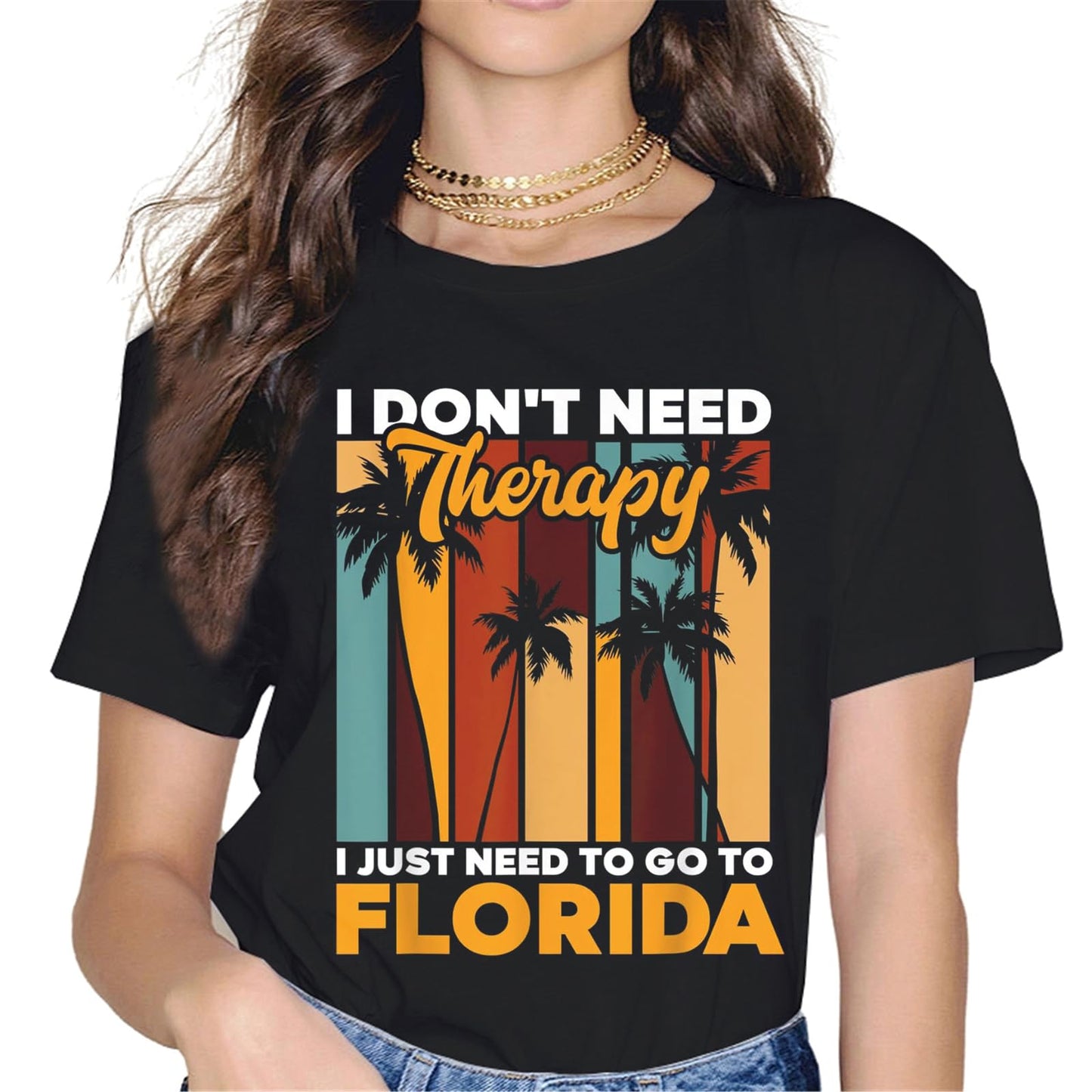 Women Tops Florida The Sunshine State Vintage Retro Vacation Gift T-Shirt Gift Graphics Crew Neck Casual Shirts Tee