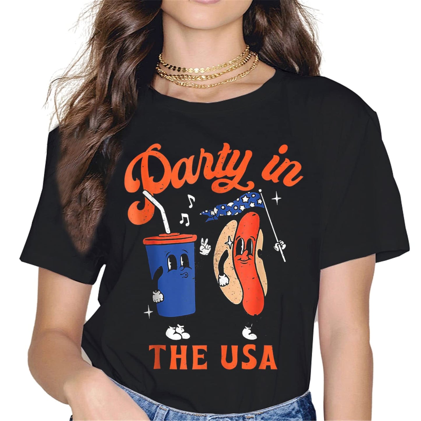 4th of July Hot Dog T-Shirt - Patriotic Graphics