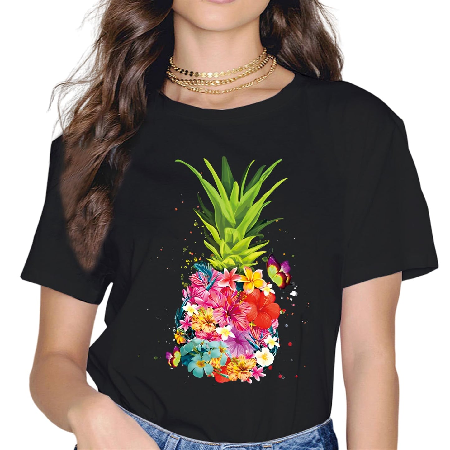 Pineapple Flowers Aloha Vintage Hawaiian T-Shirt for Women - Trip