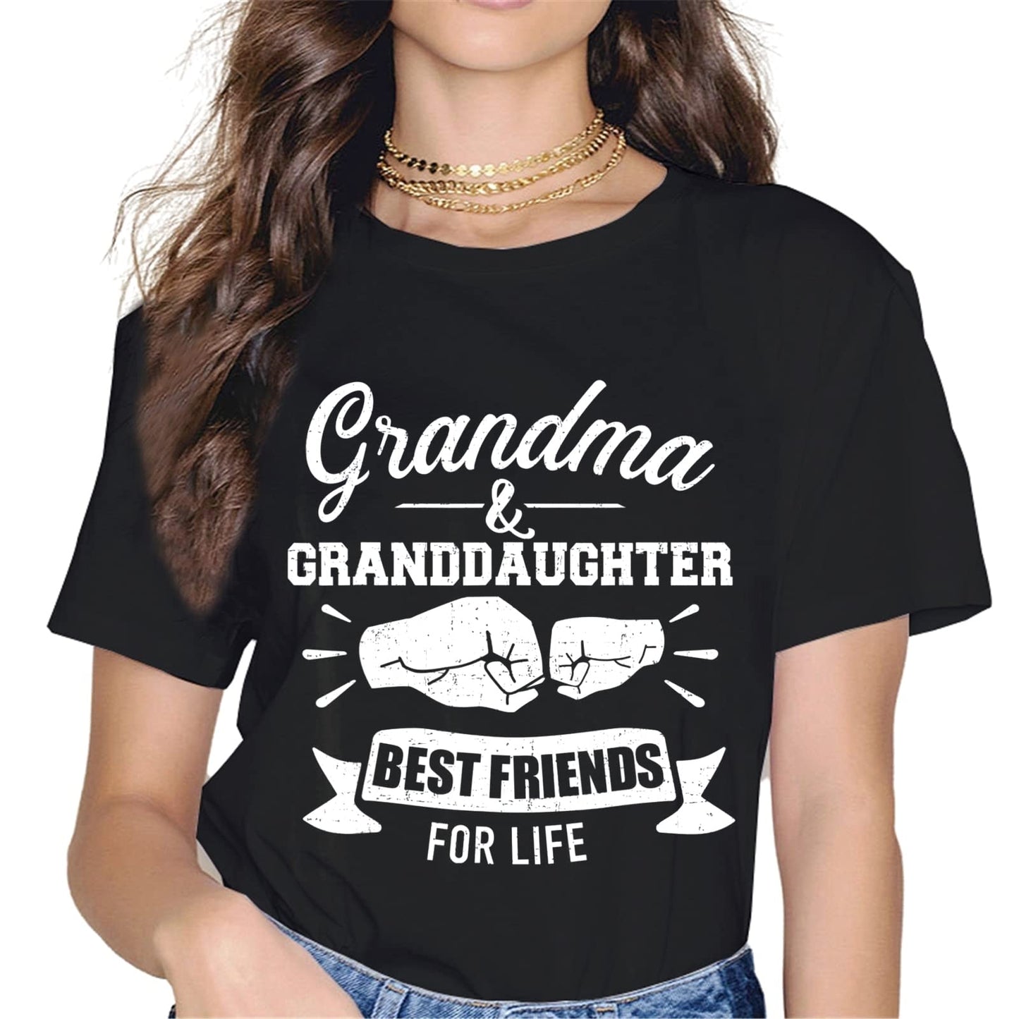 Grandma and Granddaughter Best Friends T-Shirt Women Tops Graphics Casual Short Sleeve Crew Neck Shirts Gift Tee