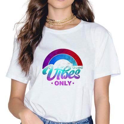 Good Vibes Only Quotes Fashion Short Sleeve Casual Round Neck Inspirational Quote Gift T-Shirt