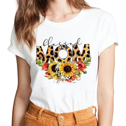 Sassalilly Various Botanical Flower Theme Pattern Text Top Casual Regular Summer Short Sleeve Women's T-Shirt