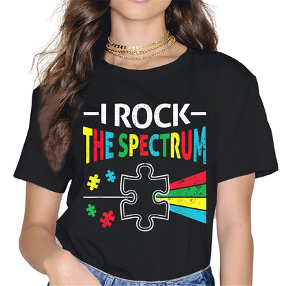 Live Love Accept Autism Awareness Women Tops T-Shirt Heartbeat Graphics Shirt Casual Short Sleeve Crew Neck Shirts Gift Tee