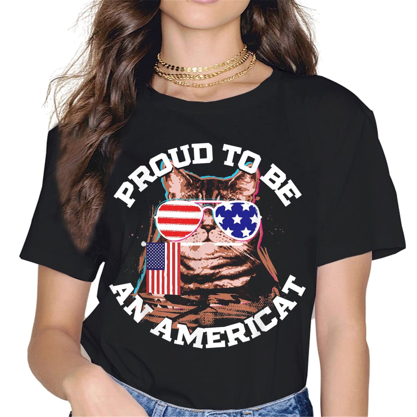 4th of July Merica Cat Mom T-Shirt - Patriotic Graphics