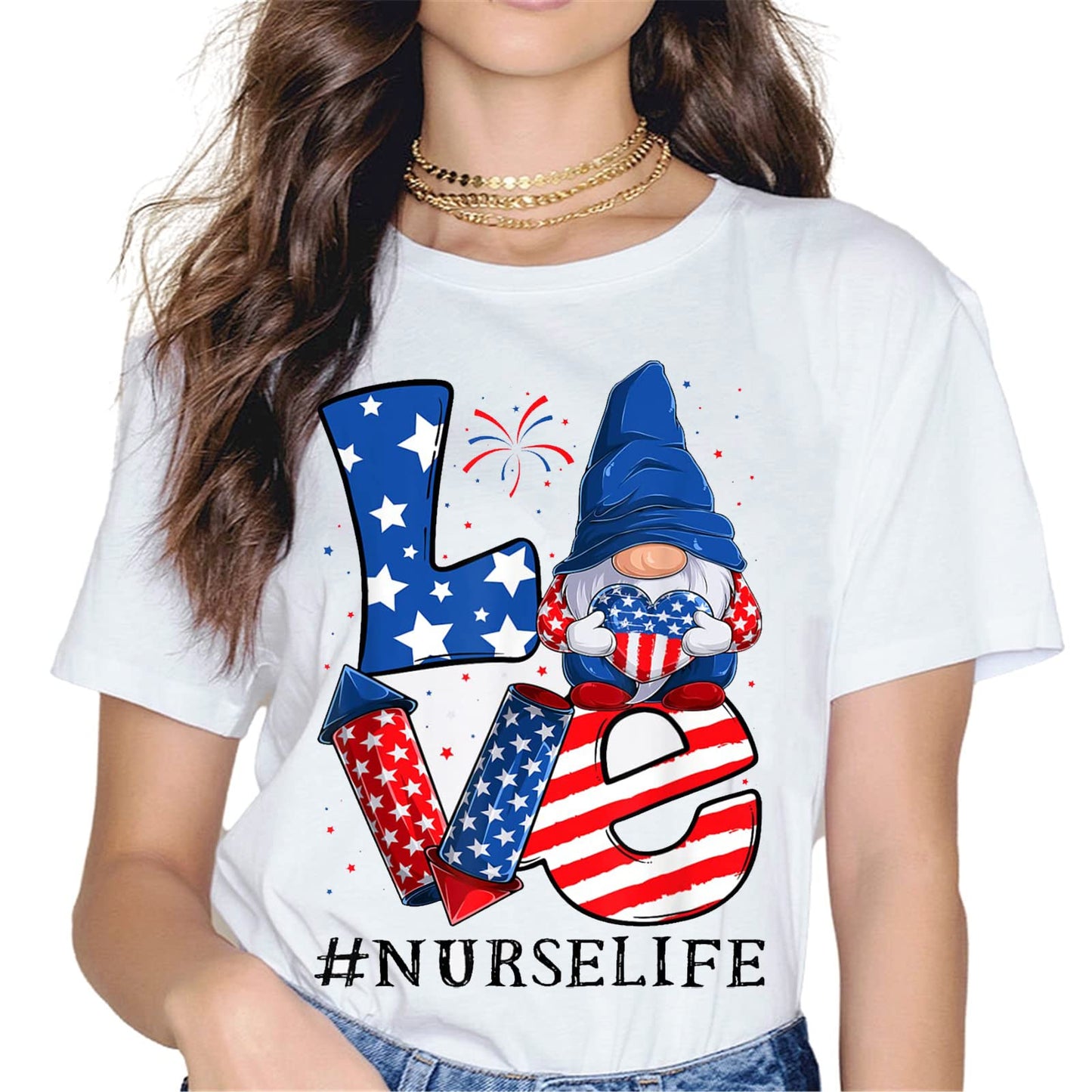 Patriotic Nurse Heart T-Shirt - American Flag Graphics