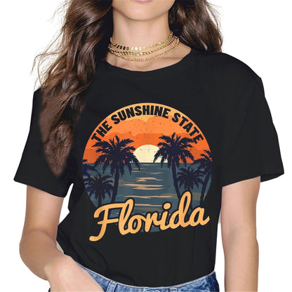 Women Tops Florida The Sunshine State Vintage Retro Vacation Gift T-Shirt Gift Graphics Crew Neck Casual Shirts Tee
