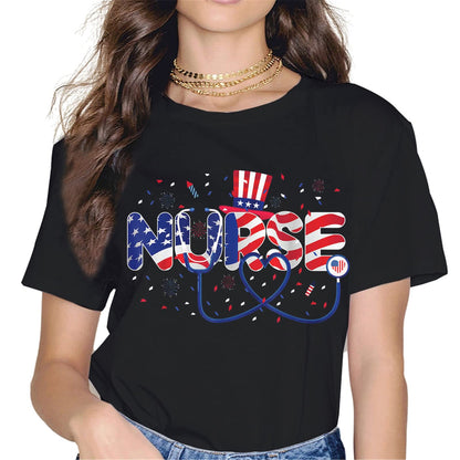 Patriotic Nurse Heart T-Shirt - American Flag Graphics