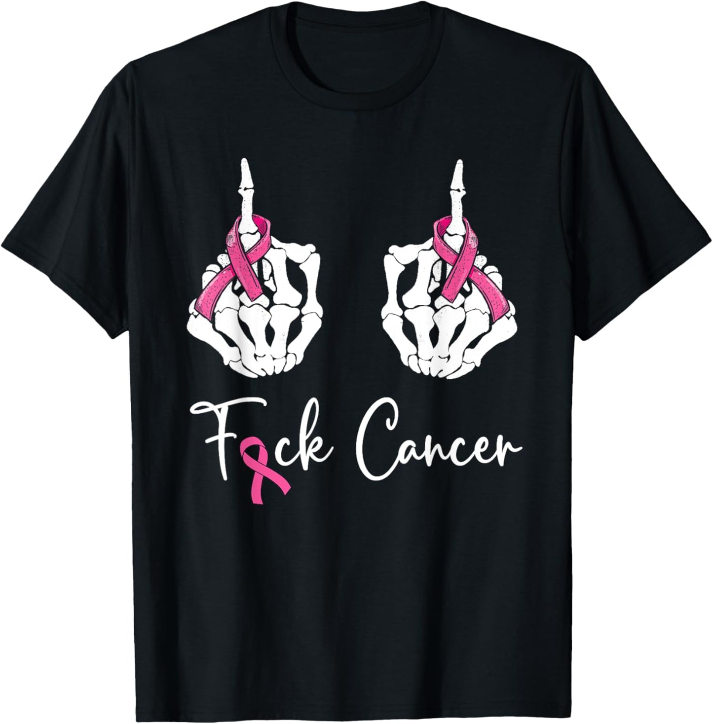 Fuck Cancer Skeleton Middle Finger, Breast Cancer Awareness T-Shirt