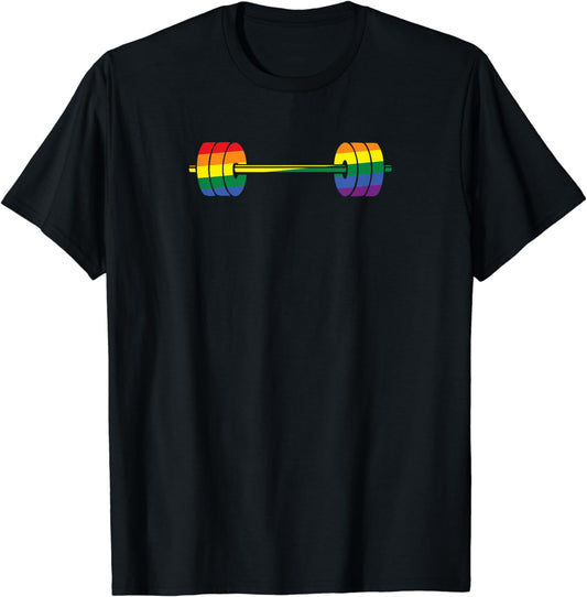 Gay Pride Rainbow Gym Lifting Barbell T-Shirt