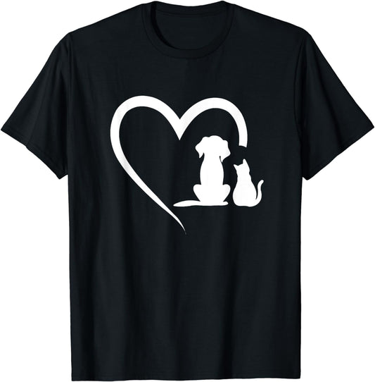 Dog Puppy and Baby Cat Heart - Animal Dog & Cat Heart T-Shirt