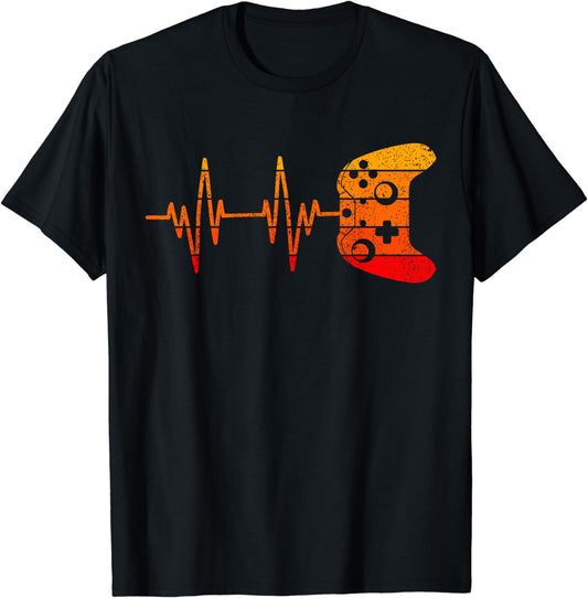 Vintage Retro Gamer Heartbeat Shirt Funny Video Game Gaming T-Shirt