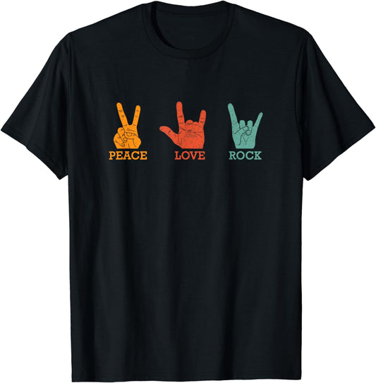 Classic Peace Love Rock Vintage Tee Concert Band Rock Music T-Shirt