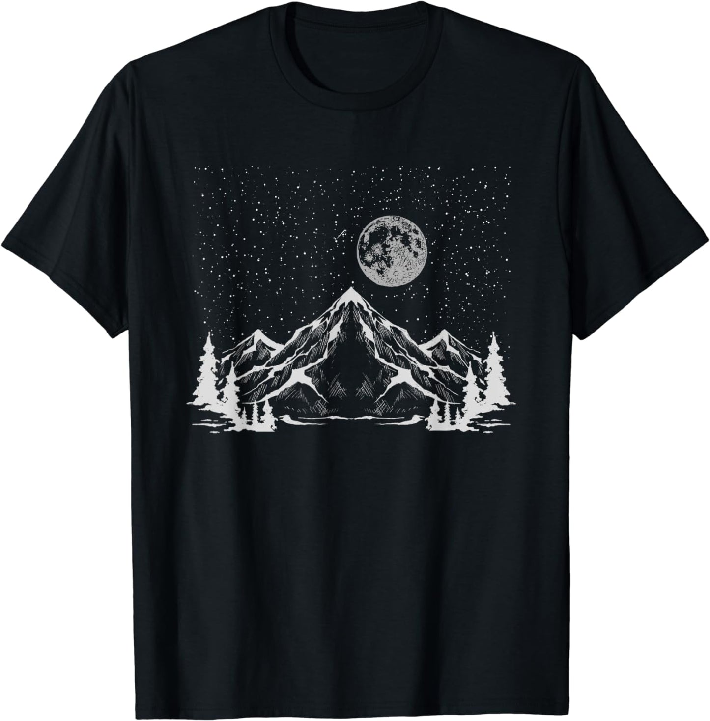 Night Outdoor Nature Trees Mountains Forest Moon Hiking T-Shirt