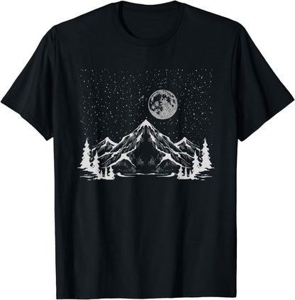 Night Outdoor Nature Trees Mountains Forest Moon Hiking T-Shirt