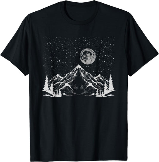 Night Outdoor Nature Trees Mountains Forest Moon Hiking T-Shirt