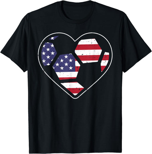 Soccer Heart US American Flag Sports 4th Of July Fourth Girl T-Shirt