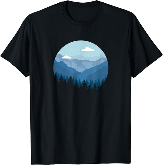 Blue Mountain and Forest Scene Silhouette T-Shirt