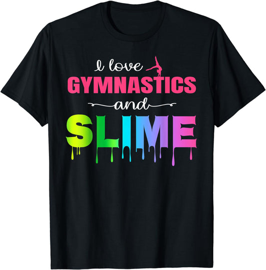 I Love Gymnastics and Slime Rainbow T-Shirt for Girls Teens