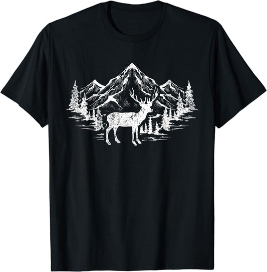 Outdoor Forest Animal Wildlife Mountains Nature Trees Deer T-Shirt