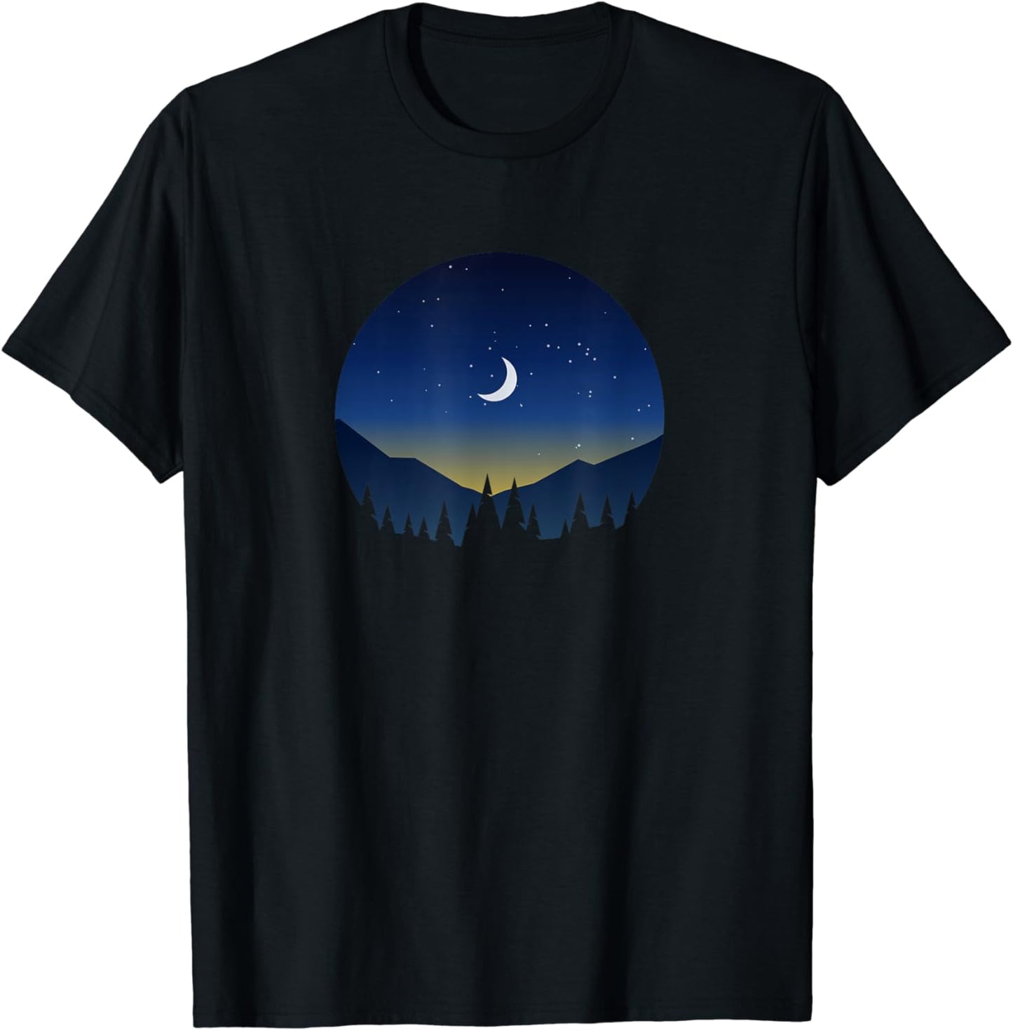 Moonlight Sunset Mountain and Forest Scene Silhouette T-Shirt
