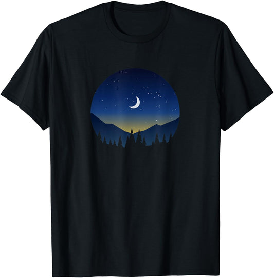 Moonlight Sunset Mountain and Forest Scene Silhouette T-Shirt