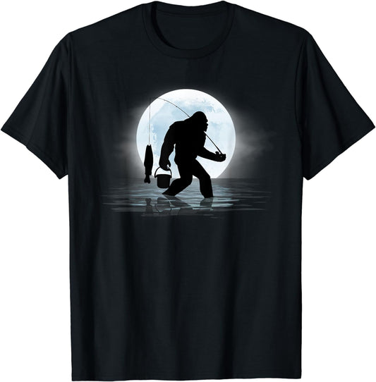 Bigfoot Fishing Funny Sasquatch and Fish Night Fishing T-Shirt