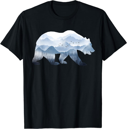 Bear Surreal Mountain Outdoor Nature Wildlife Animal Vintage T-Shirt