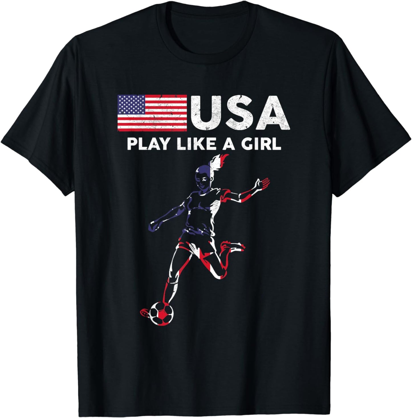 USA Play Like a Girl Soccer Football USA Flag T-Shirt