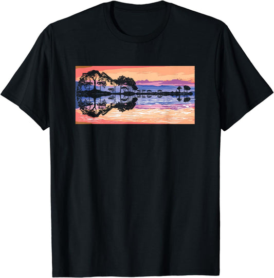 Guitar Forest Lake Shadow Reflection - Guitarist & Camper T-Shirt