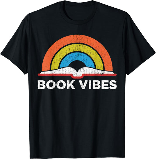 Vintage Retro Book Vibes Rainbow Gift for Reading Lovers T-Shirt