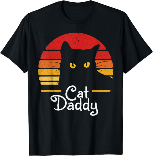 Cat Daddy Retro 70s 80s Black Cat Men Funny Cat Dad Gifts T-Shirt