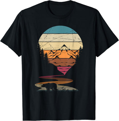 Retro Outdoor Nature Trees Bear Mountains Forest Hiking T-Shirt