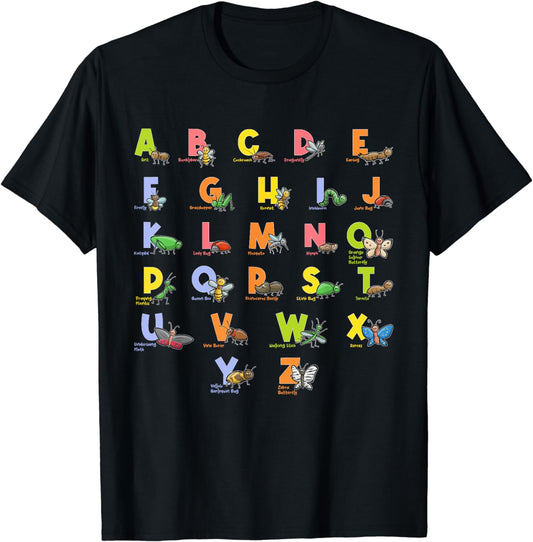 Alphabet Types of Insects Kids Bug Lover Future Entomologist T-Shirt