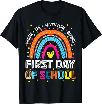 Where The Adventure Begins First Day Of School Teachers Kids T-Shirt