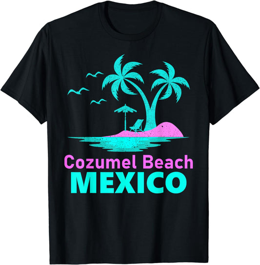 Palm Tree Sunset Summer Vacation Mexico Cozumel Beach T-Shirt