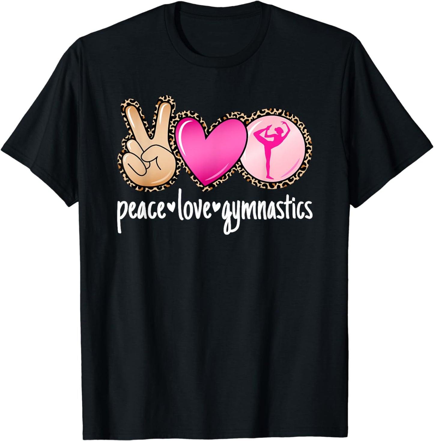 Peace Love Gymnastics Leopard Print Women Girls Gymnast T-Shirt