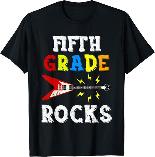 Fifth Grade Rocks Guitar Music Gifts First Day Of School T-Shirt