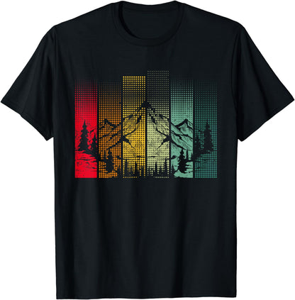 Hiking Mountains Trees Outdoors Nature Wildlife Retro Forest T-Shirt