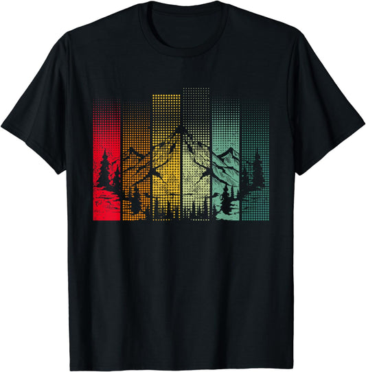 Hiking Mountains Trees Outdoors Nature Wildlife Retro Forest T-Shirt