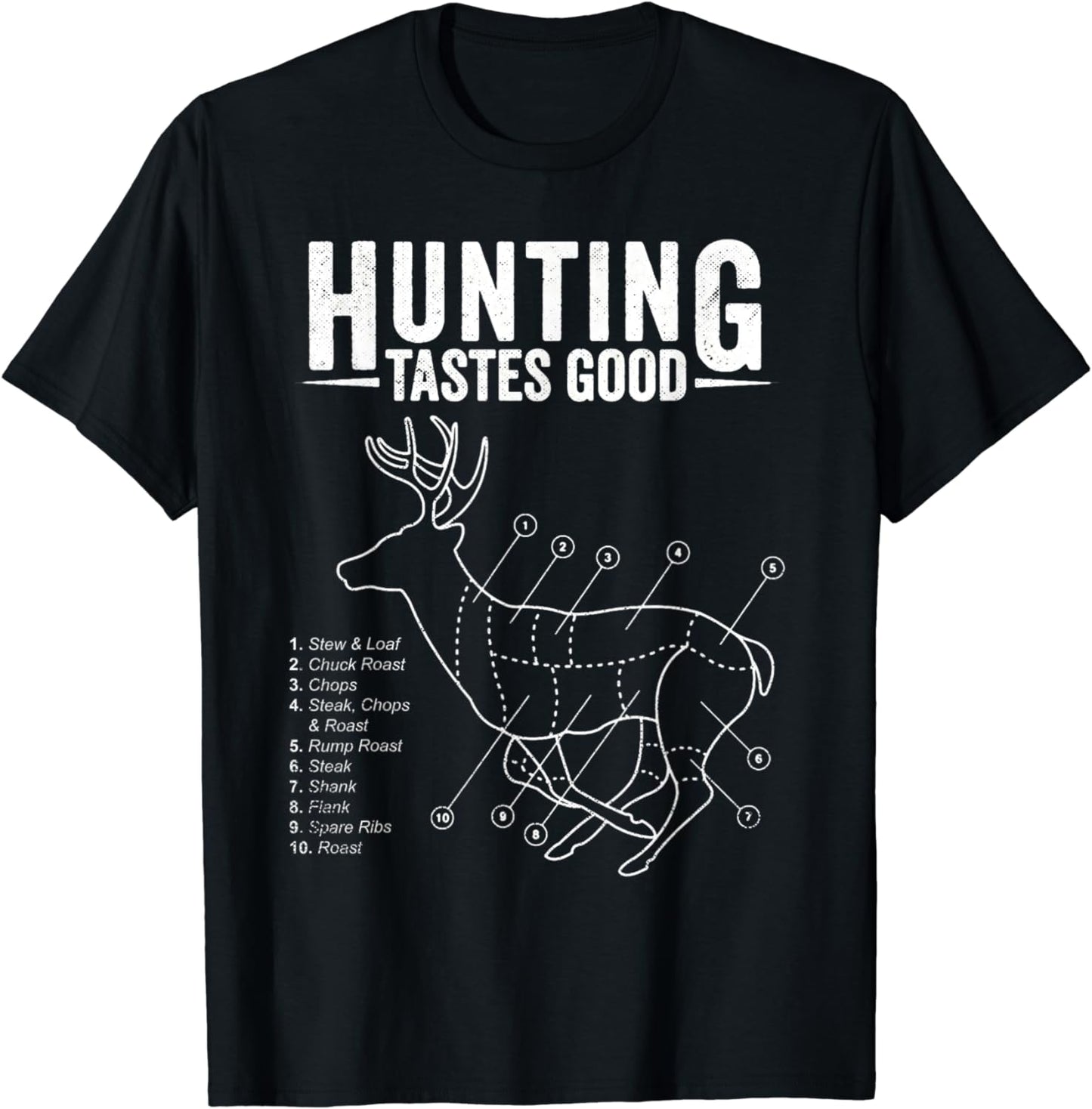 Deer Hunting Whitetail Buck Meat Cut Chart Funny Hunter T-Shirt