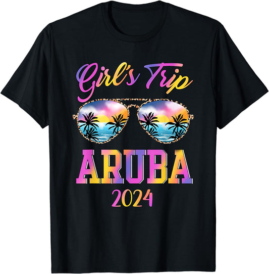 Girls Trip Aruba 2024 Leopard Sunglasses Beach Vacation T-Shirt