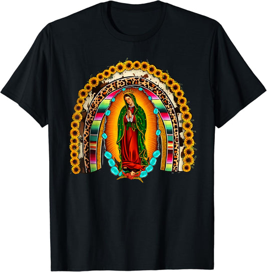 Our Lady Virgen De Guadalupe Virgin Mary Madre Mía Rainbow T-Shirt