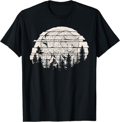 Outdoors Forest Trees Nature Animal Lover Retro Bear T-Shirt